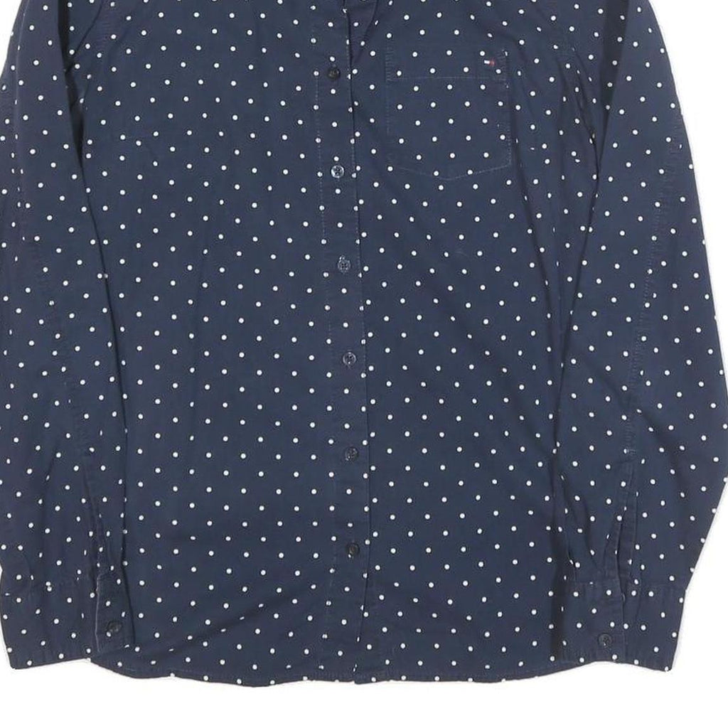 TOMMY HILFIGER Womens Blue & White Polka Dot Shirt S Cotton Blend Long Sleeve