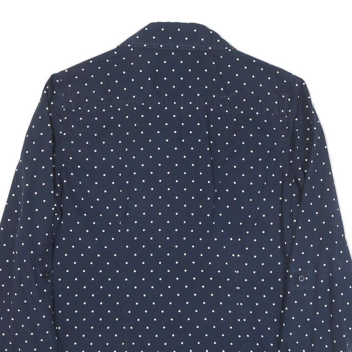 TOMMY HILFIGER Womens Blue & White Polka Dot Shirt S Cotton Blend Long Sleeve