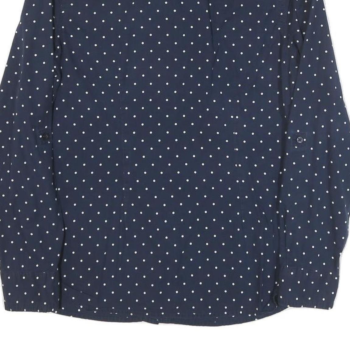 TOMMY HILFIGER Womens Blue & White Polka Dot Shirt S Cotton Blend Long Sleeve