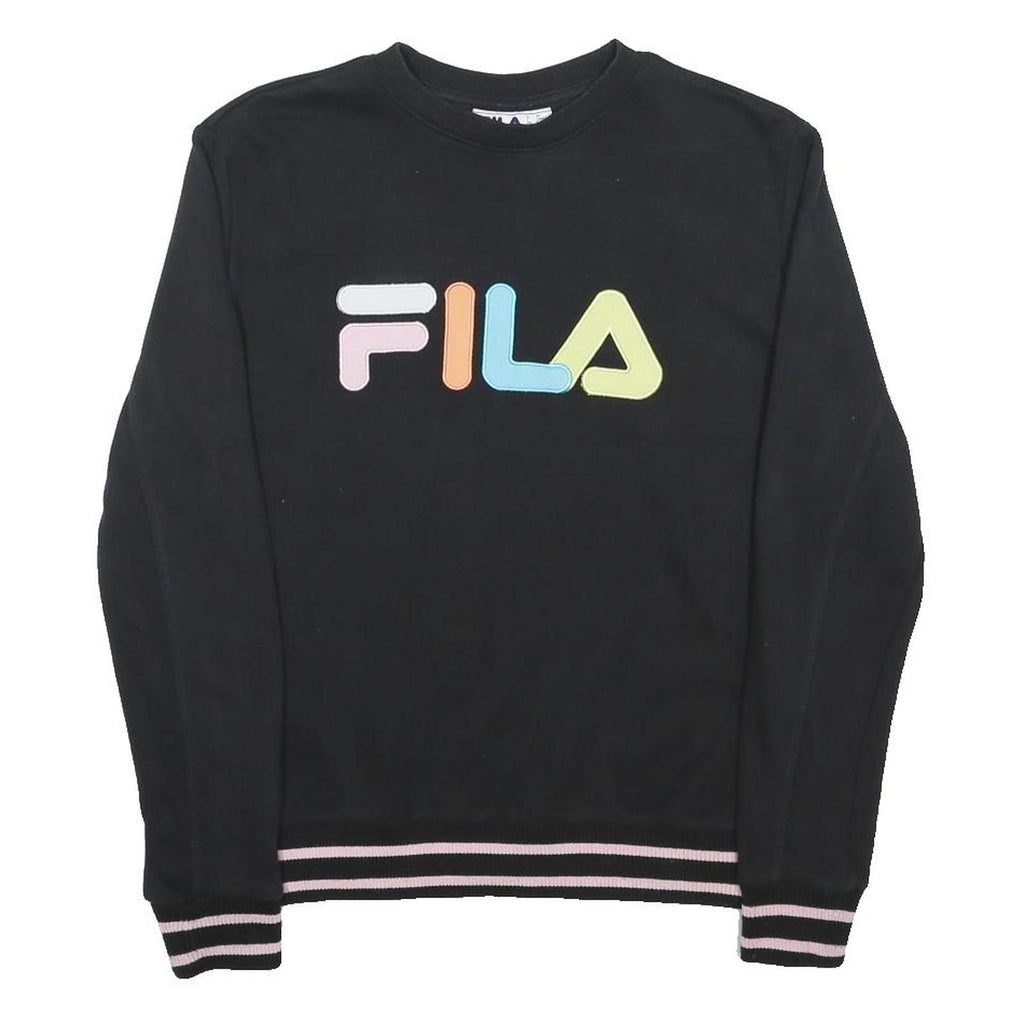 FILA Womens Black Multicoloured Logo Crew Neck M Sweatshirt Cotton Blend Casual