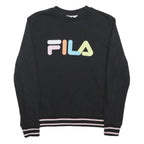 FILA Womens Black Multicoloured Logo Crew Neck M Sweatshirt Cotton Blend Casual