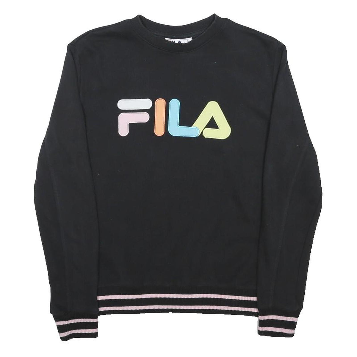 FILA Womens Black Multicoloured Logo Crew Neck M Sweatshirt Cotton Blend Casual