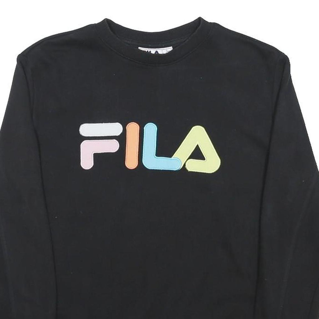 FILA Womens Black Multicoloured Logo Crew Neck M Sweatshirt Cotton Blend Casual