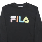 FILA Womens Black Multicoloured Logo Crew Neck M Sweatshirt Cotton Blend Casual