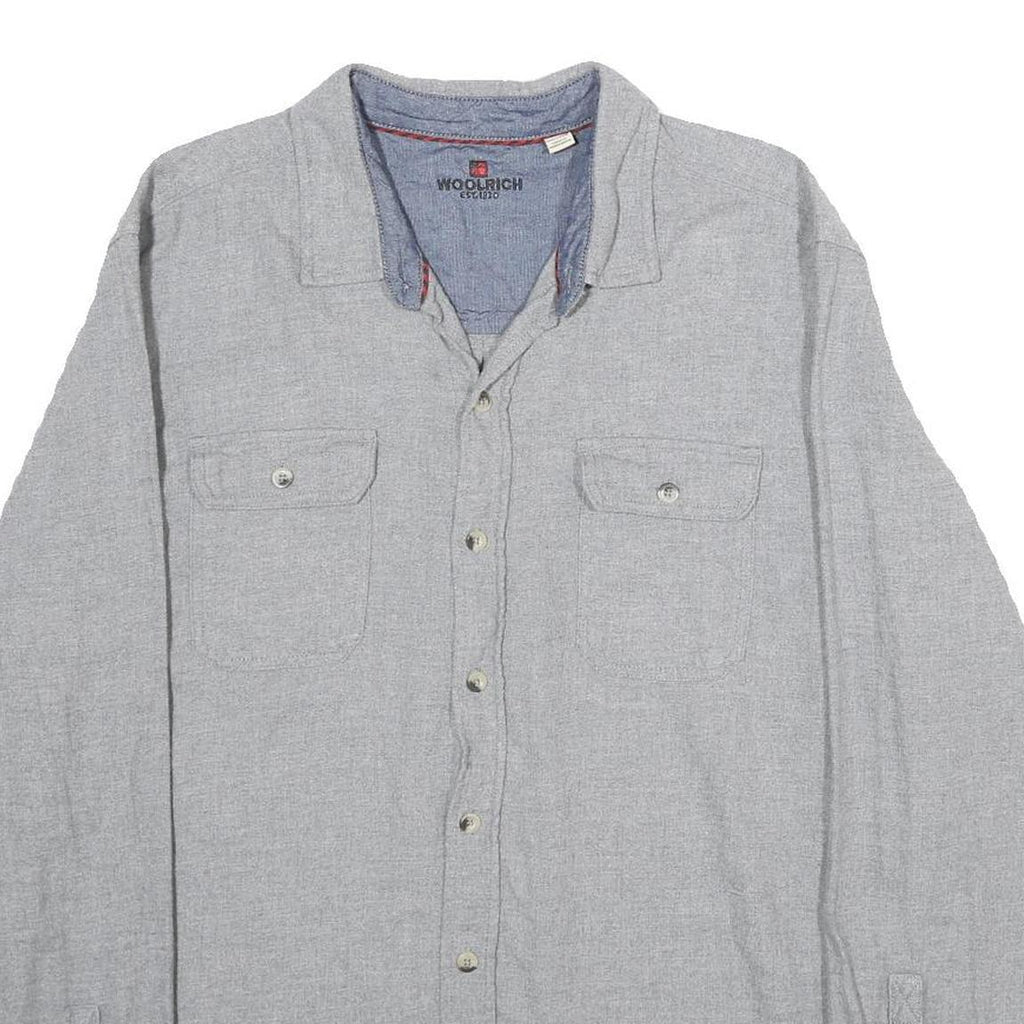 WOOLRICH Mens Grey Cotton Shirt XL Classic Button Pocket Workwear Casual