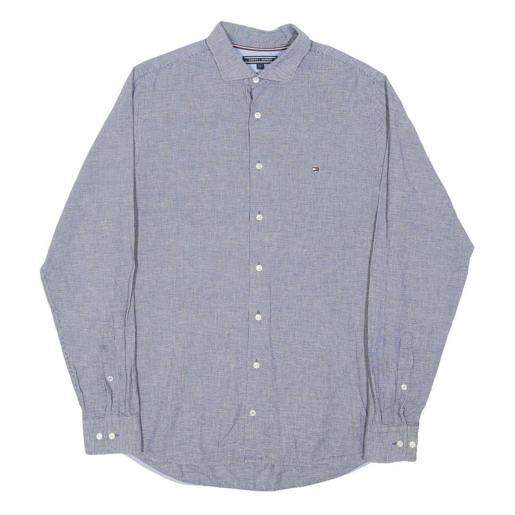 TOMMY HILFIGER Mens Blue Check Shirt L Classic Cotton Long Sleeve Button-Up