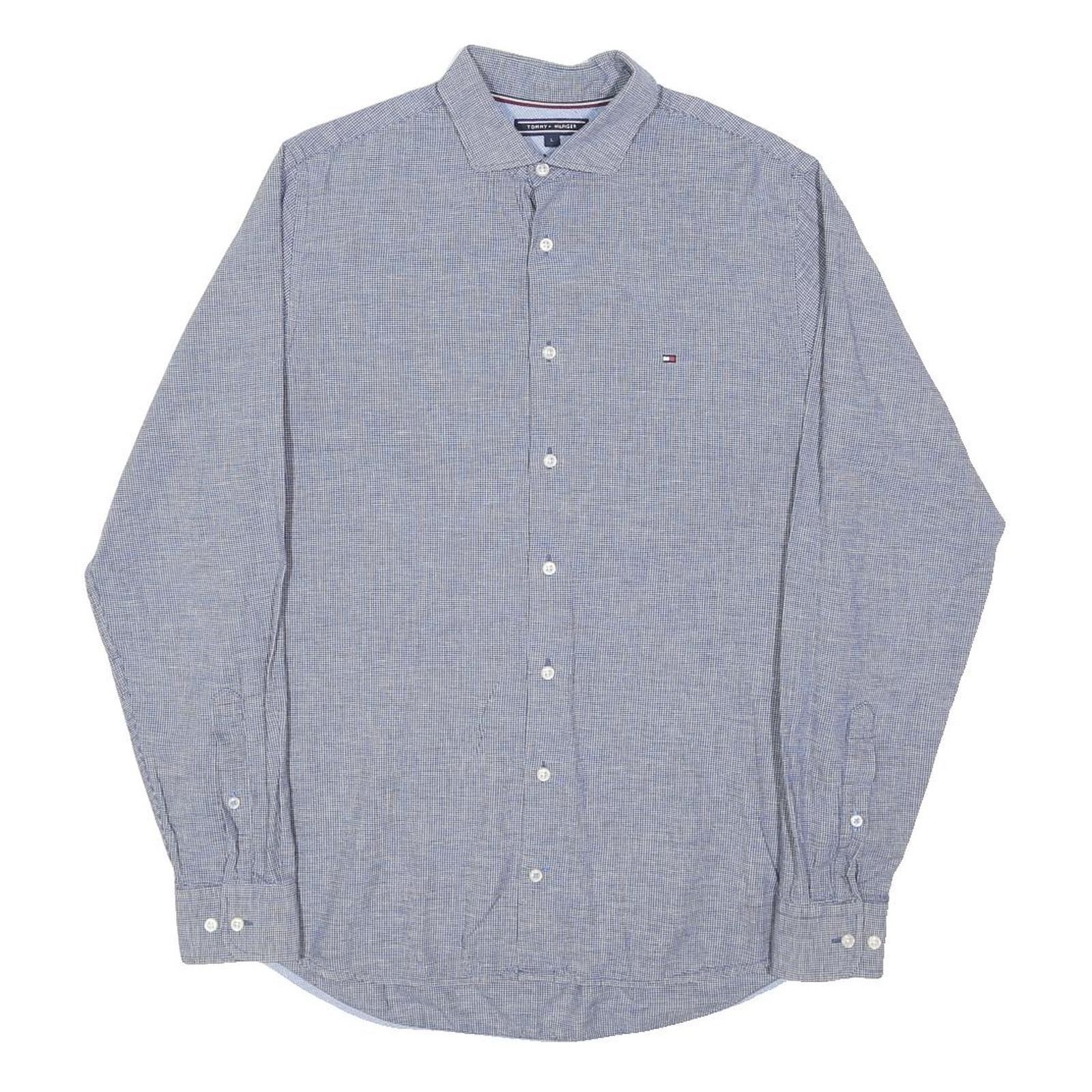 TOMMY HILFIGER Mens Blue Check Shirt L Classic Cotton Long Sleeve Button-Up