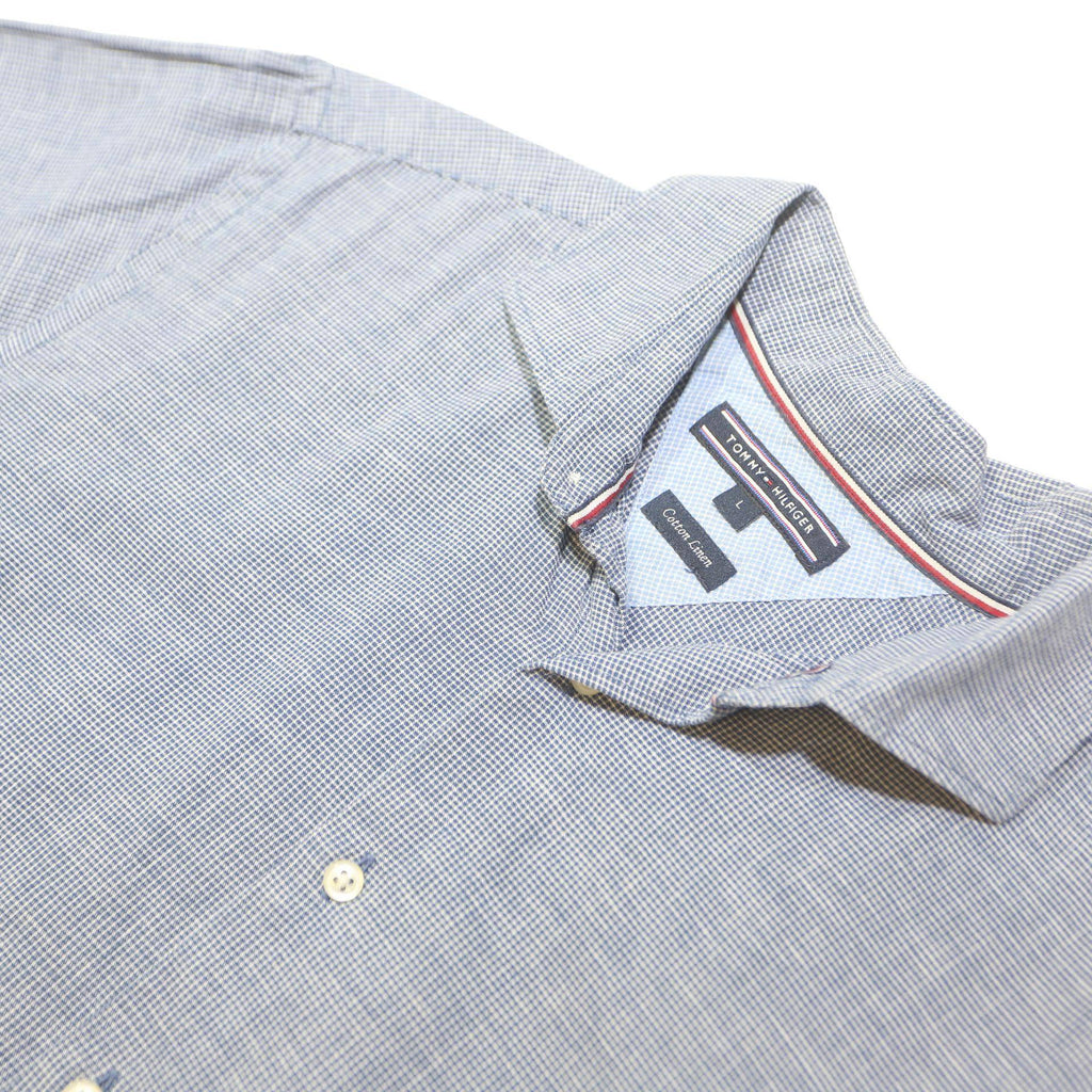 TOMMY HILFIGER Mens Blue Check Shirt L Classic Cotton Long Sleeve Button-Up