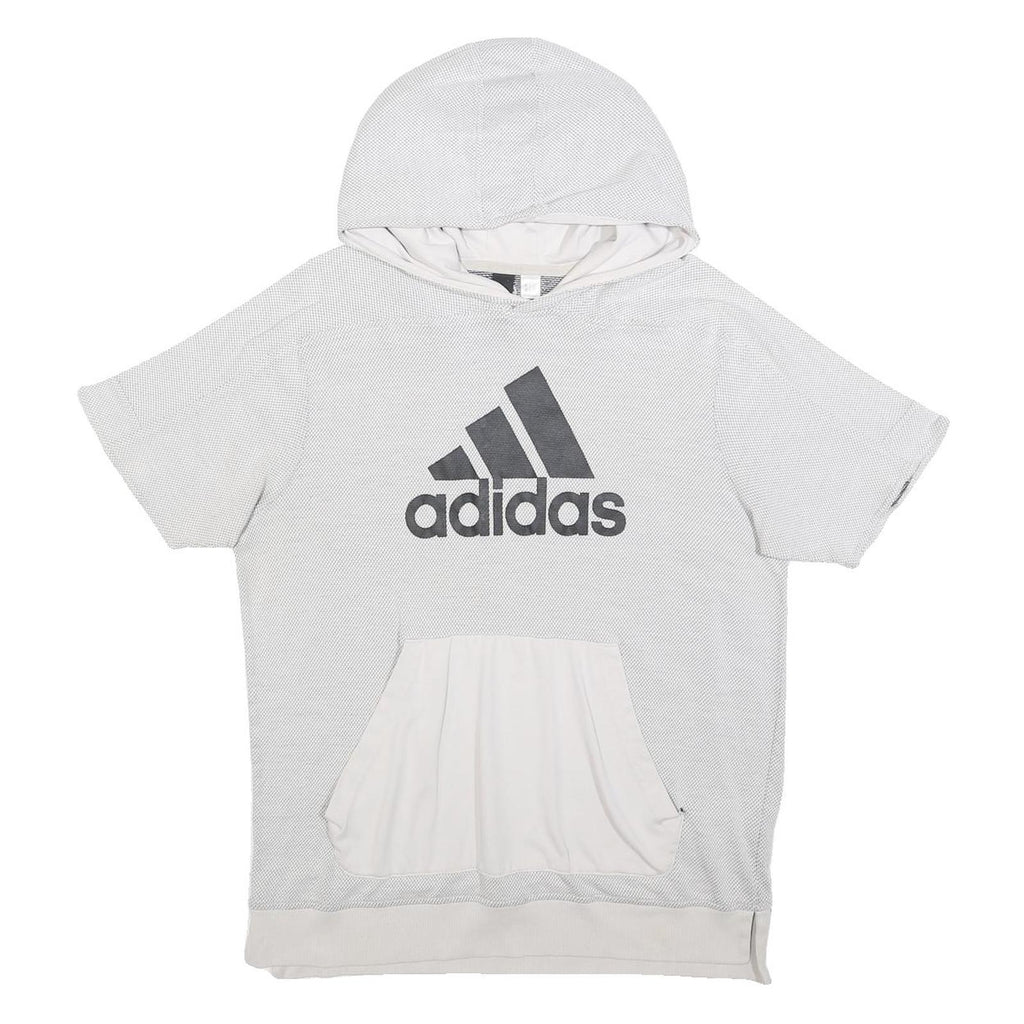 ADIDAS Womens White Hooded Short Sleeve Pullover Hoodie M Cotton Blend