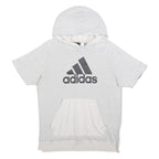 ADIDAS Womens White Hooded Short Sleeve Pullover Hoodie M Cotton Blend