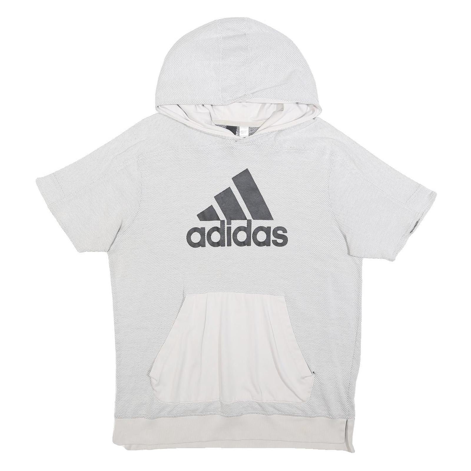 ADIDAS Womens White Hooded Short Sleeve Pullover Hoodie M Cotton Blend