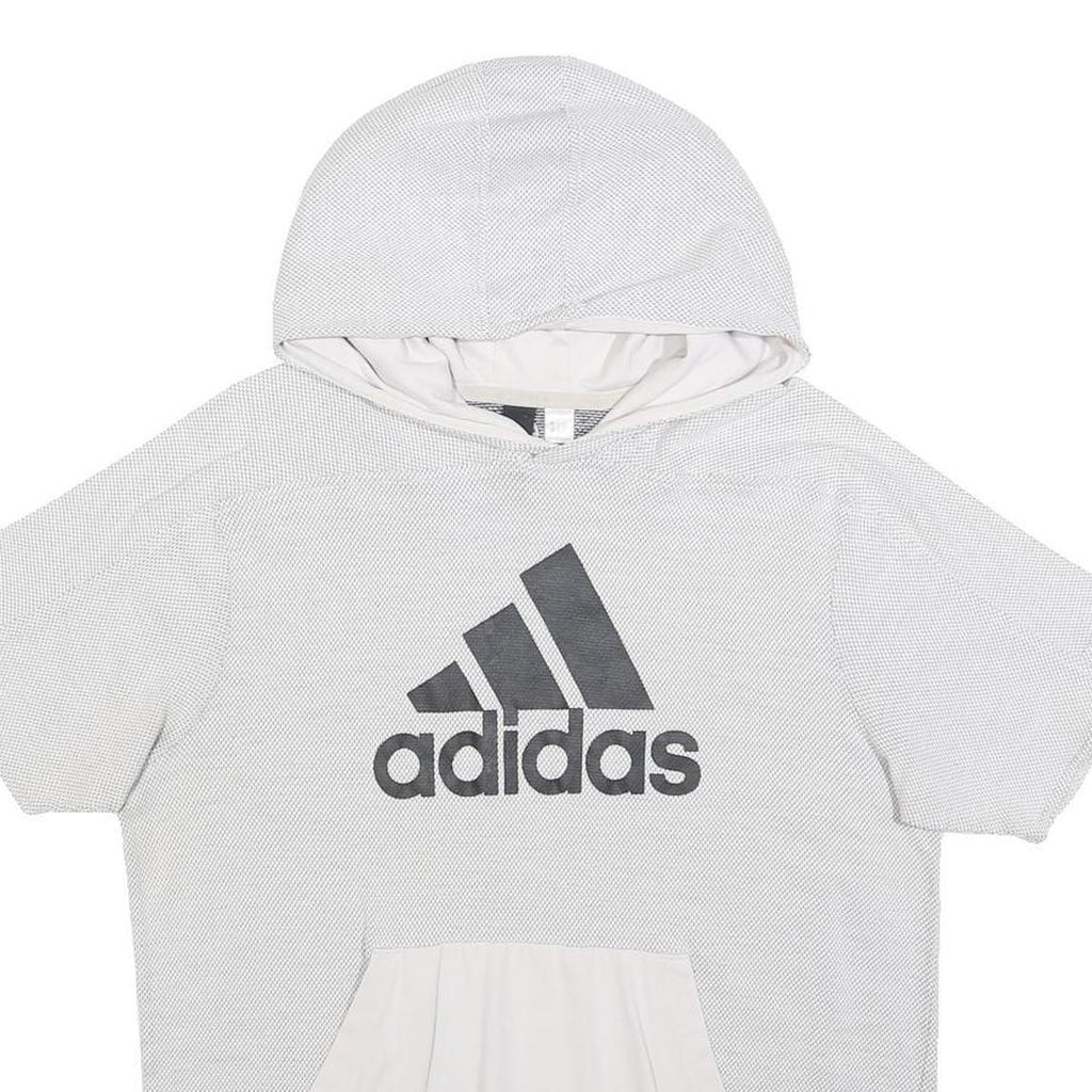 ADIDAS Womens White Hooded Short Sleeve Pullover Hoodie M Cotton Blend