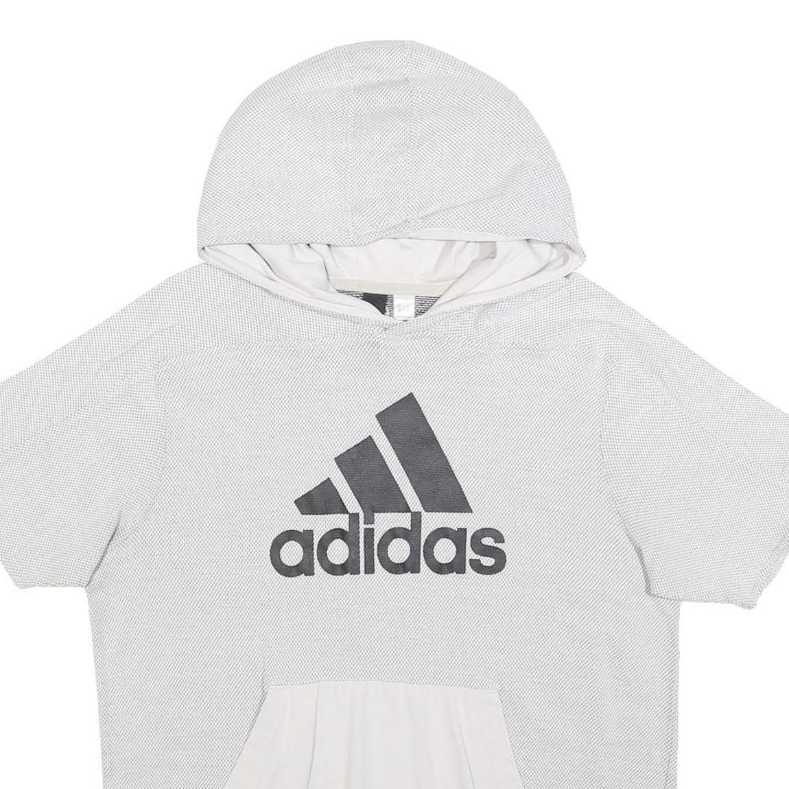 ADIDAS Womens White Hooded Short Sleeve Pullover Hoodie M Cotton Blend