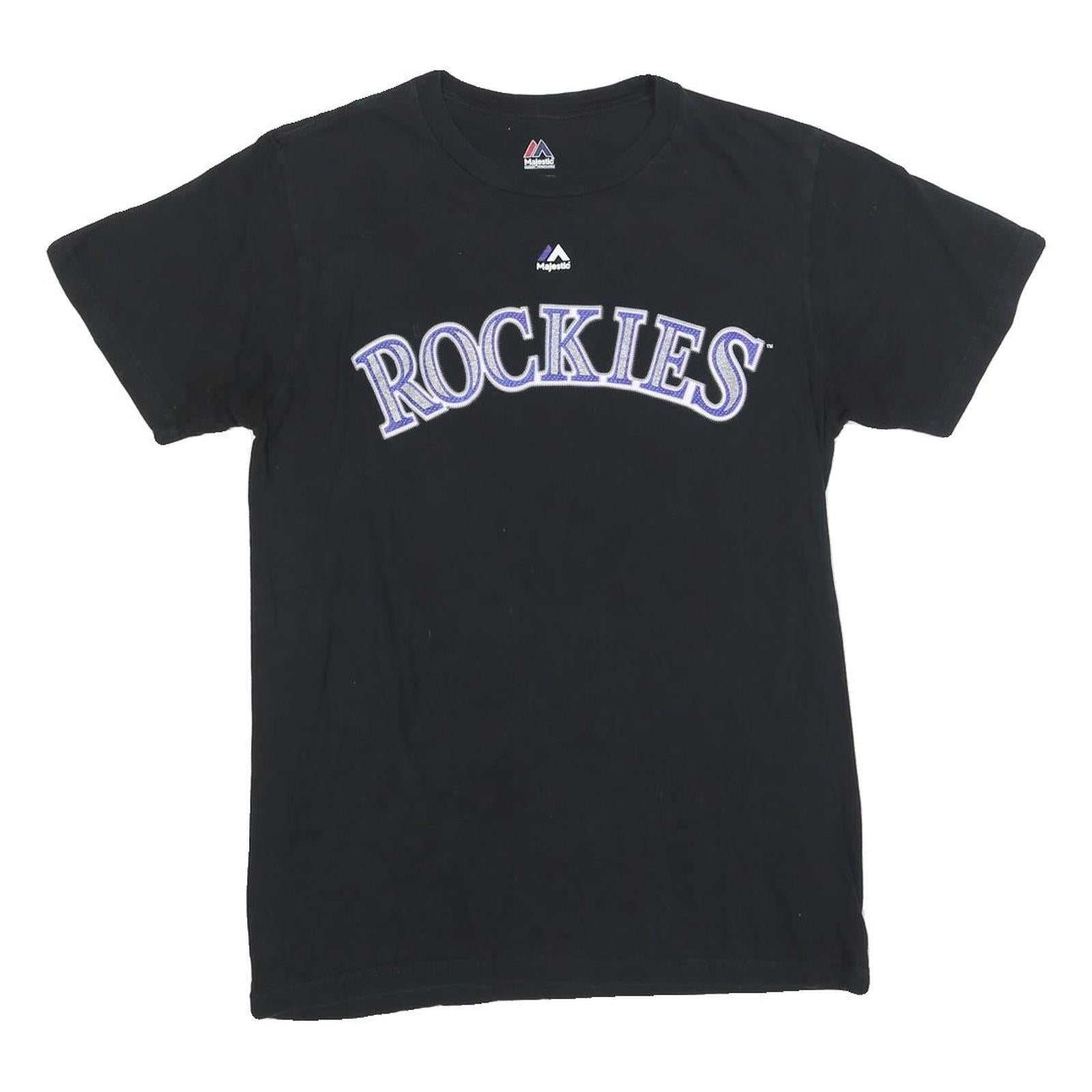 MAJESTIC Mens Black Rockies Graphic T-Shirt M Short Sleeve Crew Neck Sportswear