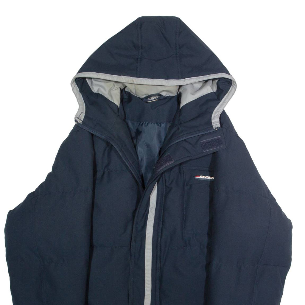 REEBOK Mens Puffer Jacket Blue Hooded L