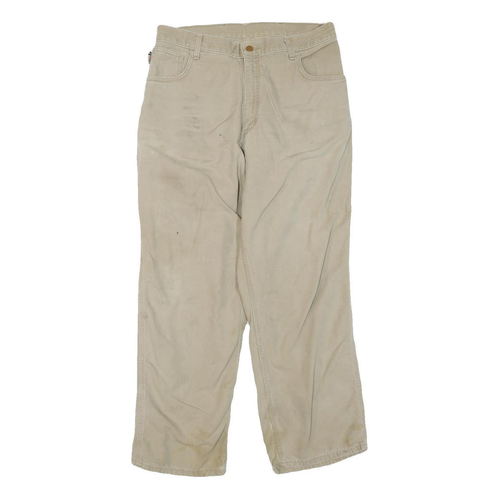 CARHARTT Mens Cotton Blend Beige Regular Straight Trousers W32 L30 Workwear Zip