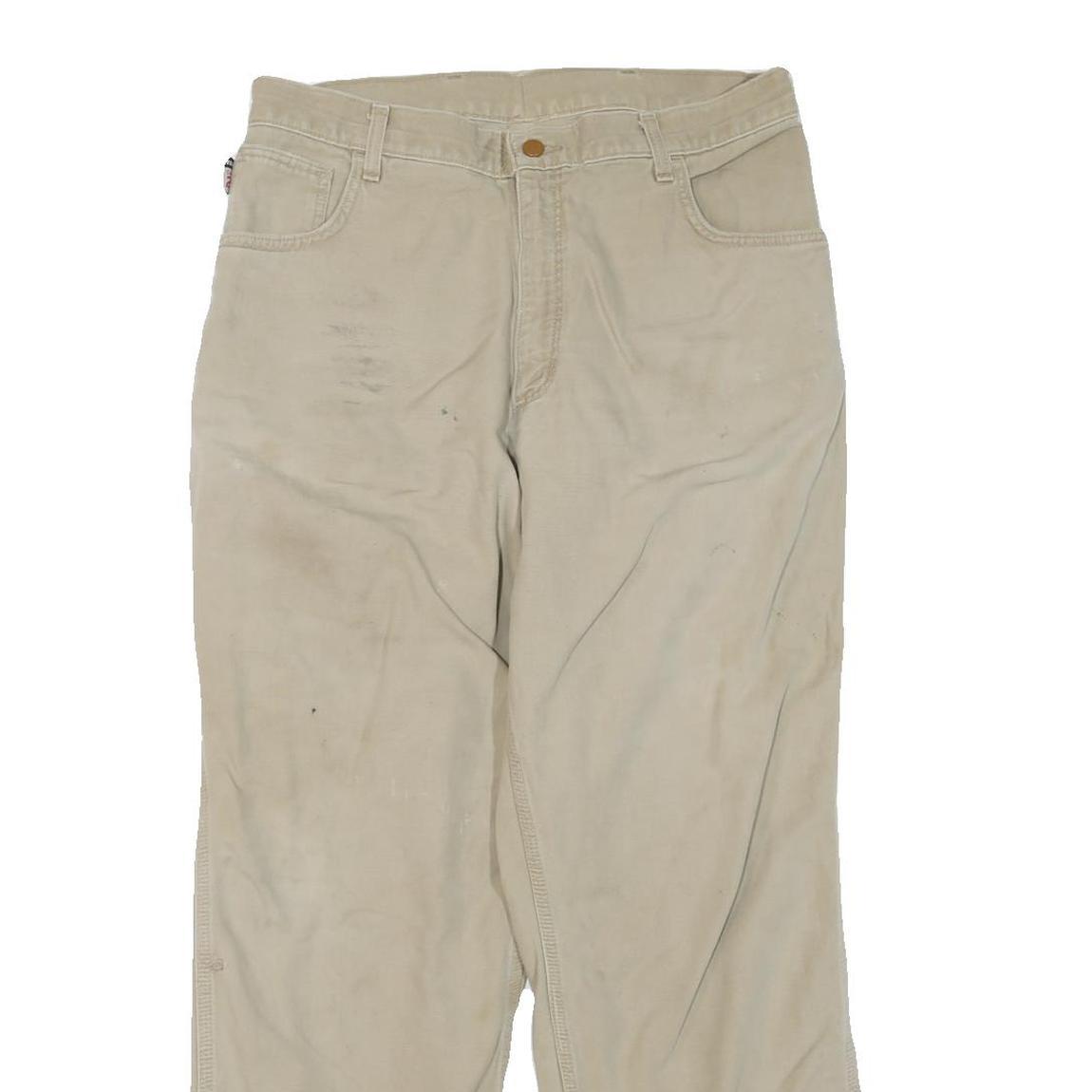 CARHARTT Mens Cotton Blend Beige Regular Straight Trousers W32 L30 Workwear Zip