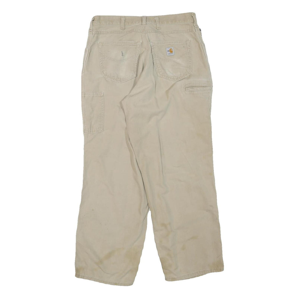 CARHARTT Mens Cotton Blend Beige Regular Straight Trousers W32 L30 Workwear Zip