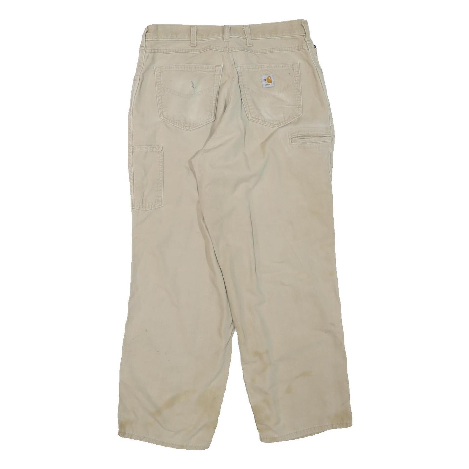 CARHARTT Mens Cotton Blend Beige Regular Straight Trousers W32 L30 Workwear Zip