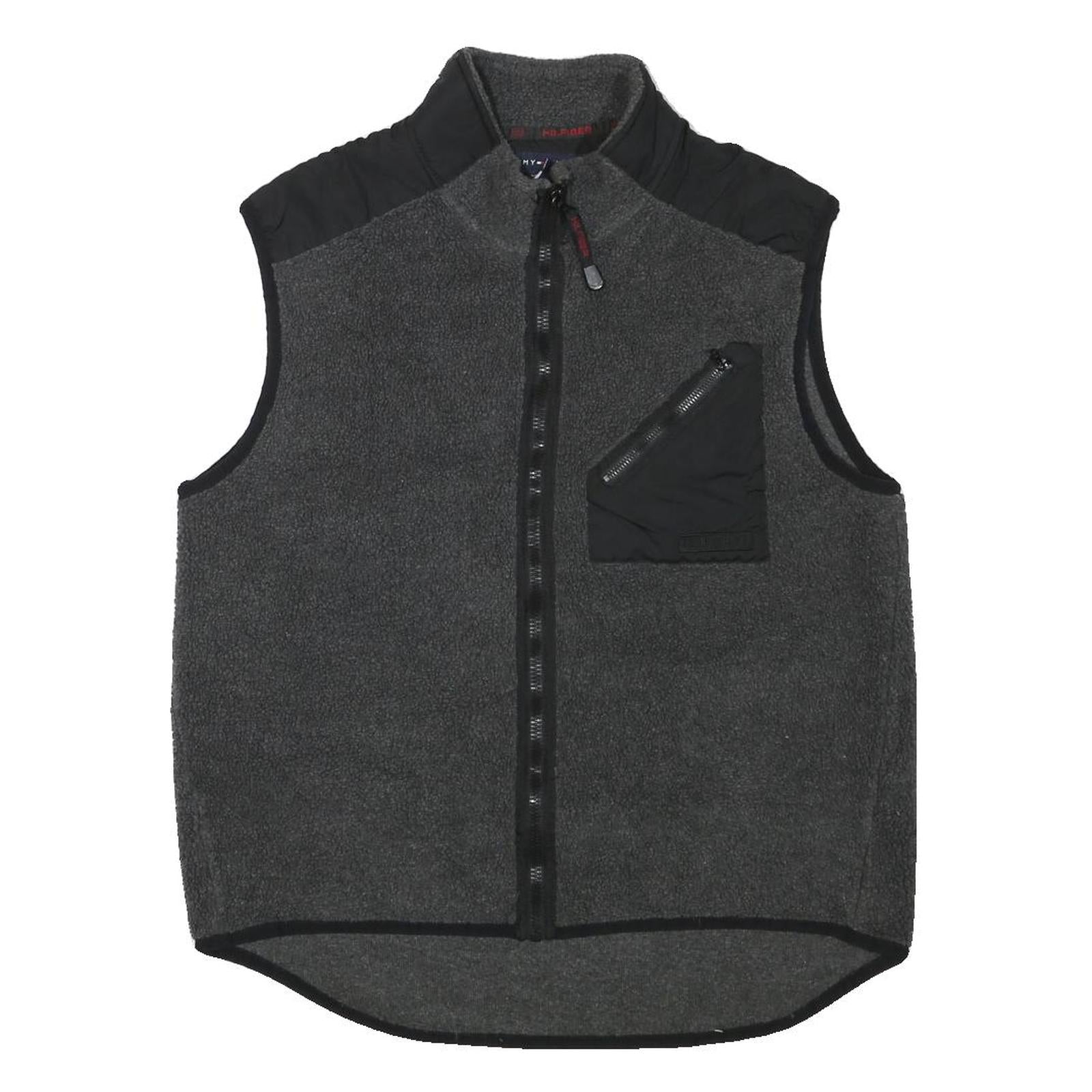 TOMMY HILFIGER Mens Grey & Black Sleeveless Jacket XL Polyester Blend Zip Pocket