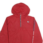 TOMMY HILFIGER Mens Red Zip Hooded Jacket XL Polyester Plain Casual Streetwear