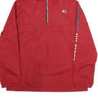 TOMMY HILFIGER Mens Red Zip Hooded Jacket XL Polyester Plain Casual Streetwear