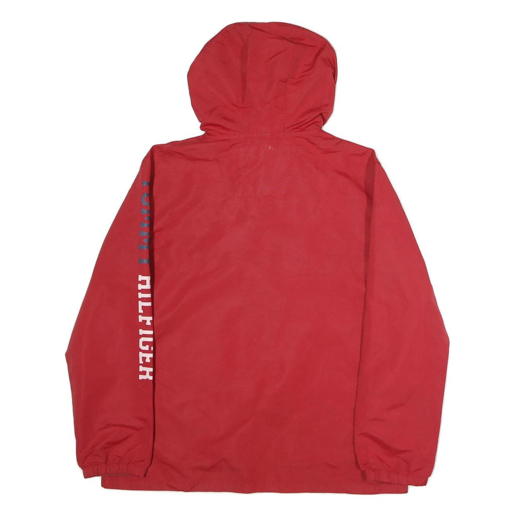 TOMMY HILFIGER Mens Red Zip Hooded Jacket XL Polyester Plain Casual Streetwear