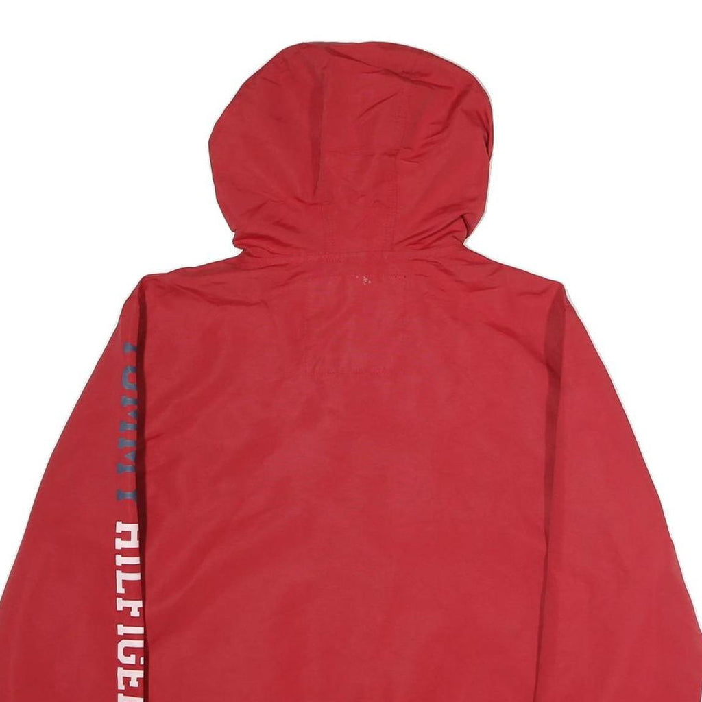 TOMMY HILFIGER Mens Red Zip Hooded Jacket XL Polyester Plain Casual Streetwear