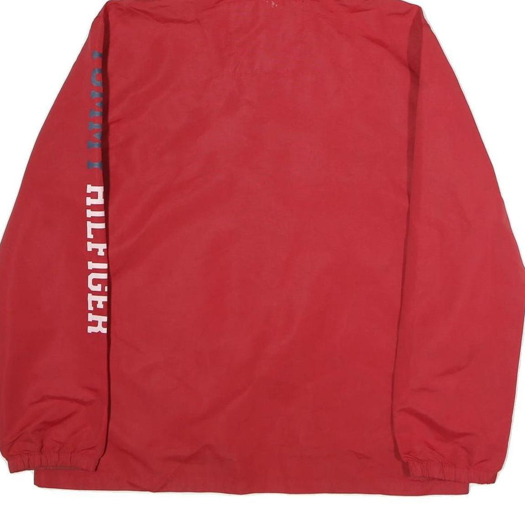 TOMMY HILFIGER Mens Red Zip Hooded Jacket XL Polyester Plain Casual Streetwear