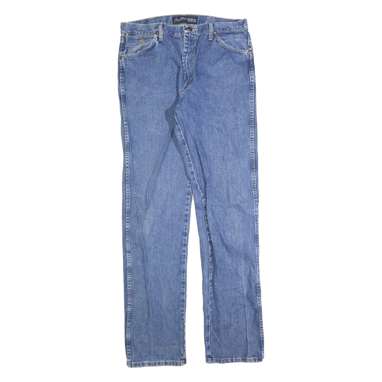 WRANGLER Mens Regular Blue Denim Classic Jeans Zip W35 L36 Relaxed Fit