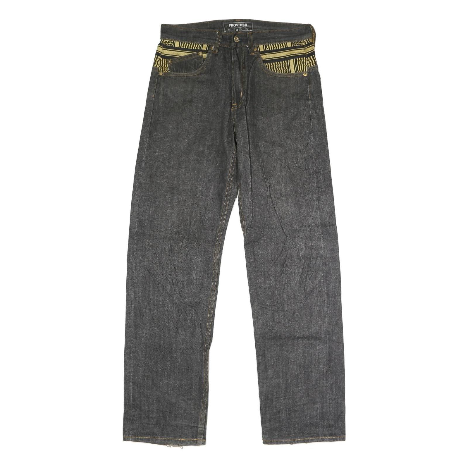 PROVIDER Womens Jeans Black Regular Straight Denim Raw W32 L32 Unique Waistband