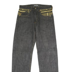 PROVIDER Womens Jeans Black Regular Straight Denim Raw W32 L32 Unique Waistband