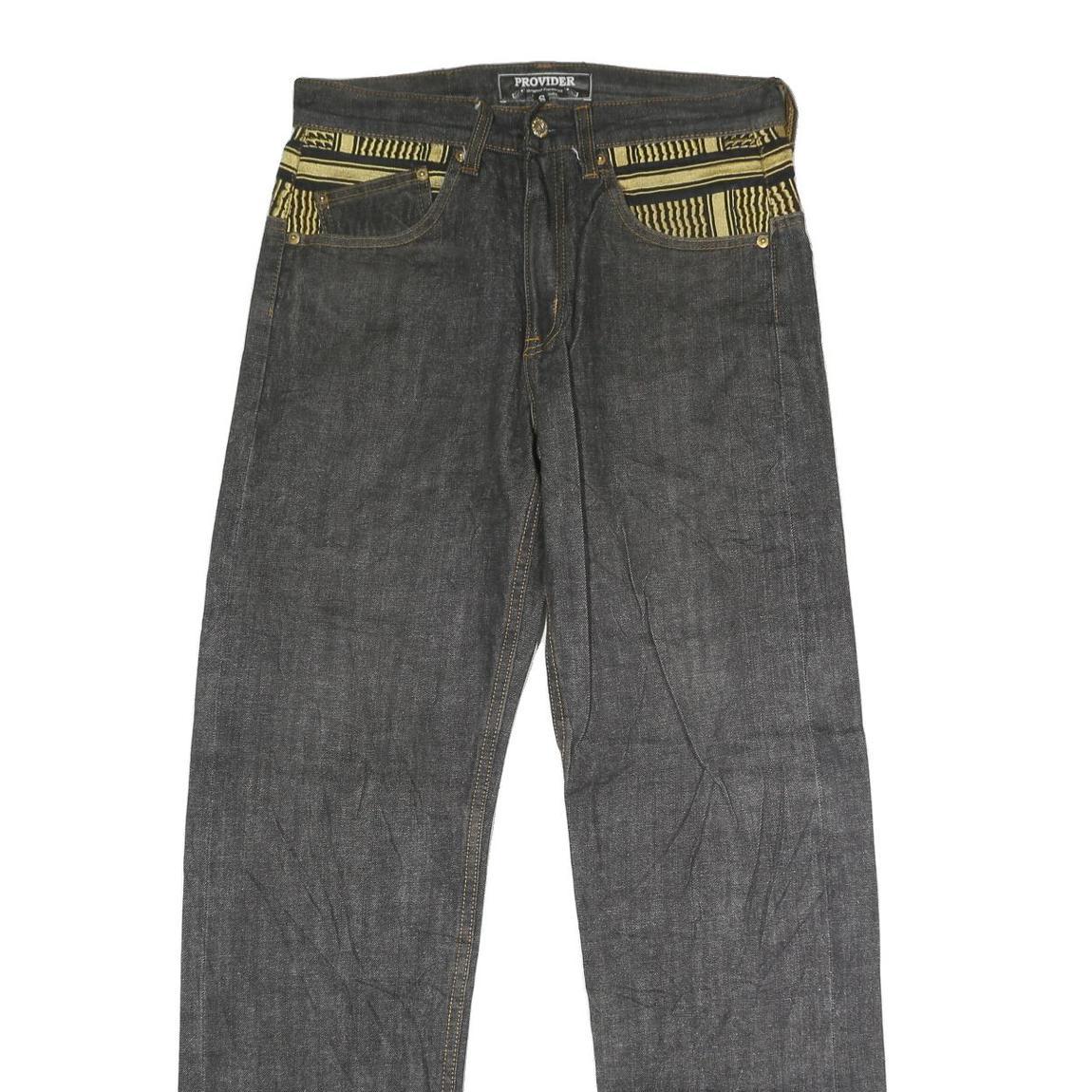 PROVIDER Womens Jeans Black Regular Straight Denim Raw W32 L32 Unique Waistband