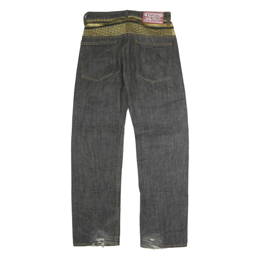 PROVIDER Womens Jeans Black Regular Straight Denim Raw W32 L32 Unique Waistband