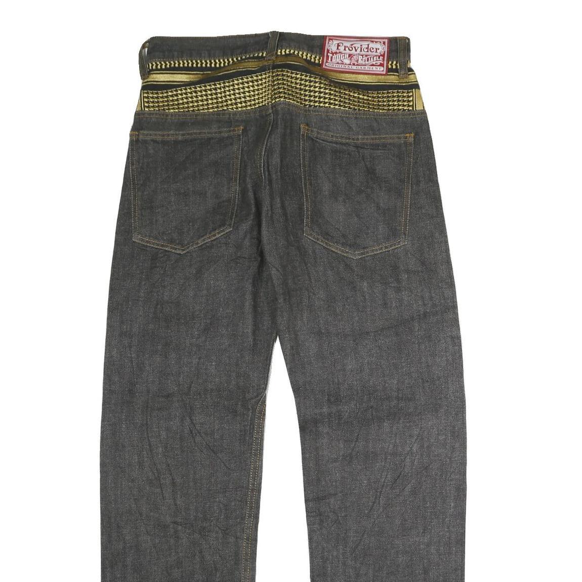 PROVIDER Womens Jeans Black Regular Straight Denim Raw W32 L32 Unique Waistband