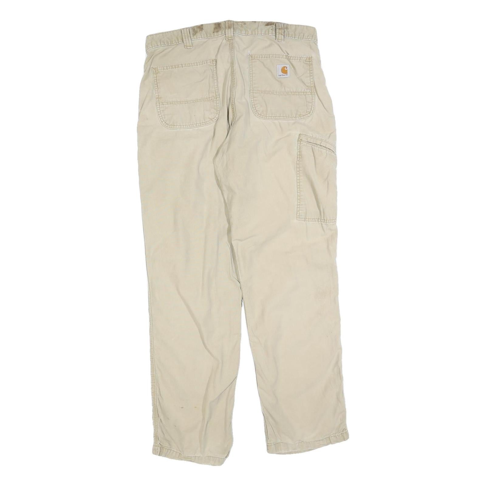 CARHARTT Mens Cotton Blend Beige Relaxed Fit Straight Trousers W34 L32 Casual