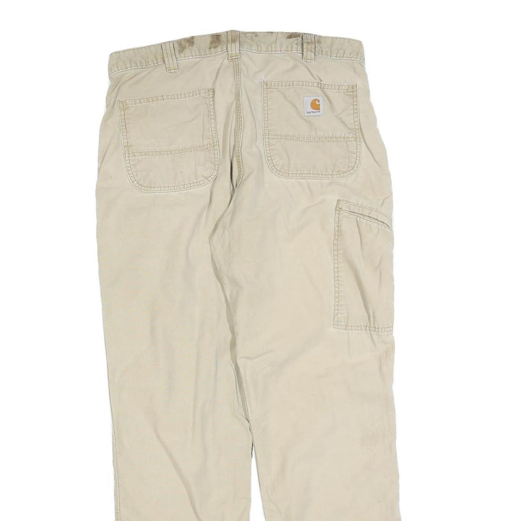 CARHARTT Mens Cotton Blend Beige Relaxed Fit Straight Trousers W34 L32 Casual