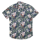 SMOG Mens Blue Floral Print Short Sleeve Shirt S Summer Casual Cotton Blend