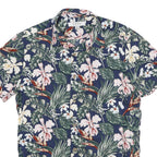 SMOG Mens Blue Floral Print Short Sleeve Shirt S Summer Casual Cotton Blend