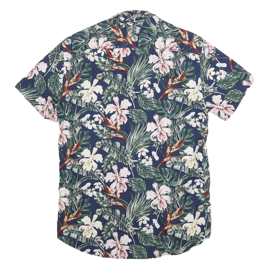 SMOG Mens Blue Floral Print Short Sleeve Shirt S Summer Casual Cotton Blend