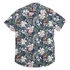 SMOG Mens Blue Floral Print Short Sleeve Shirt S Summer Casual Cotton Blend