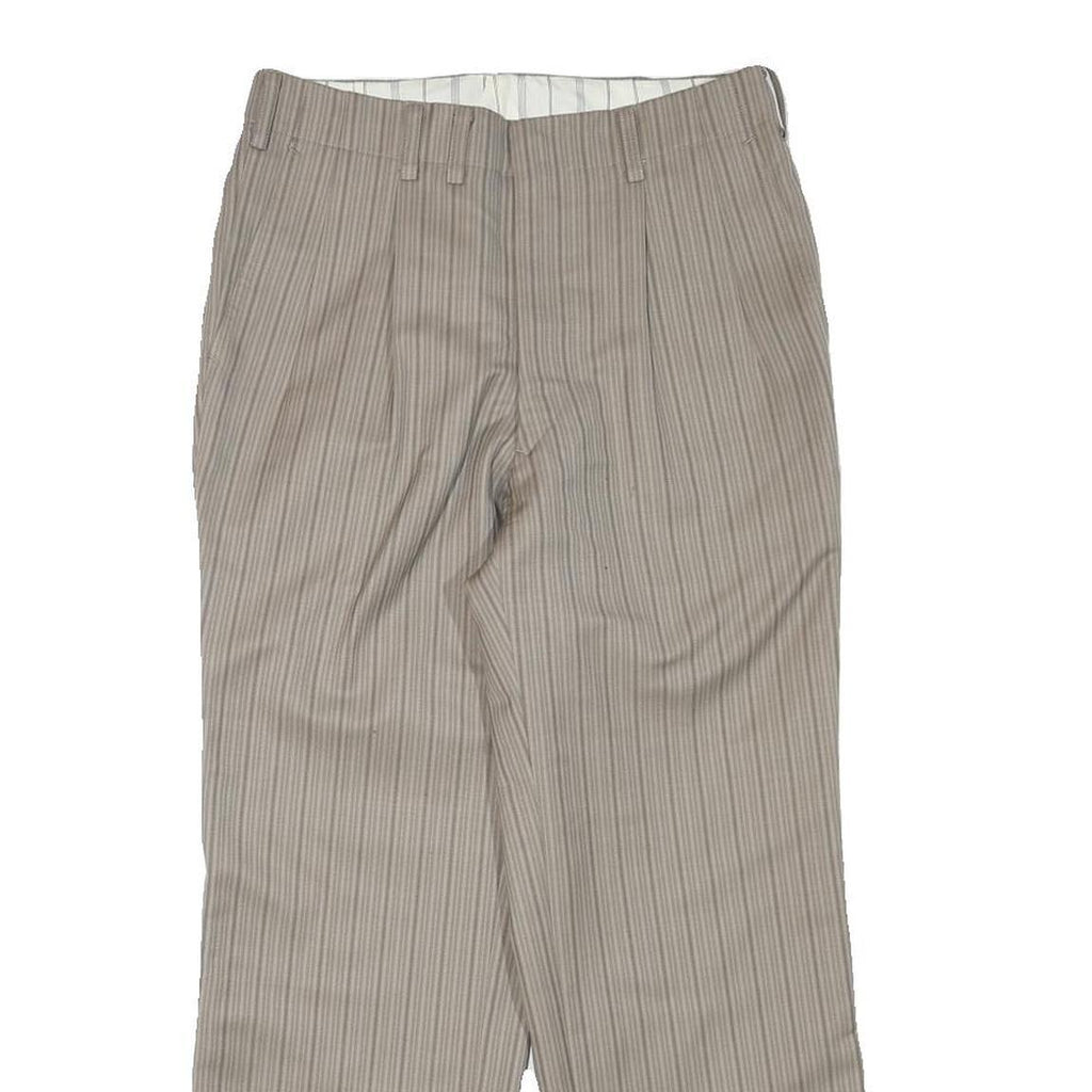 Womens Beige Pinstripe Regular Fit Straight Leg Trousers W28 L25 Cotton Blend