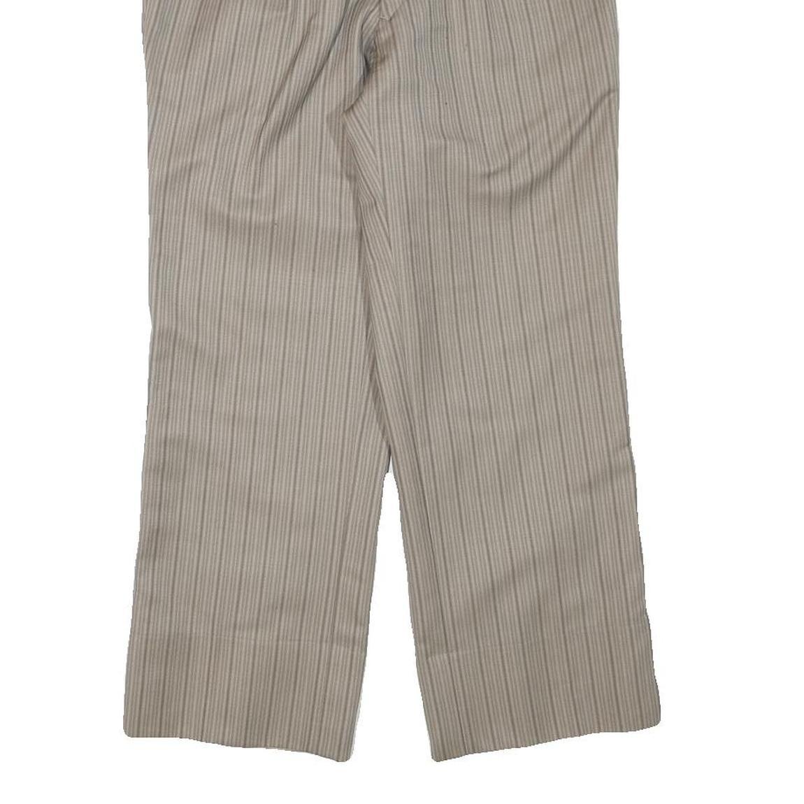 Womens Beige Pinstripe Regular Fit Straight Leg Trousers W28 L25 Cotton Blend