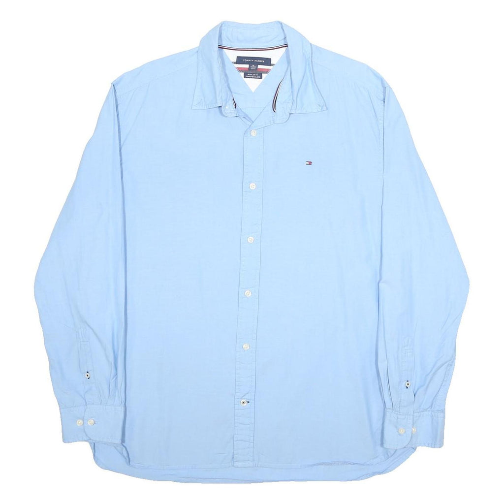 TOMMY HILFIGER Mens Blue Cotton Shirt XL Classic Fit Long Sleeve Button Collar
