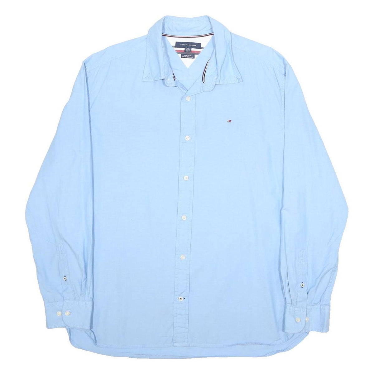 TOMMY HILFIGER Mens Blue Cotton Shirt XL Classic Fit Long Sleeve Button Collar