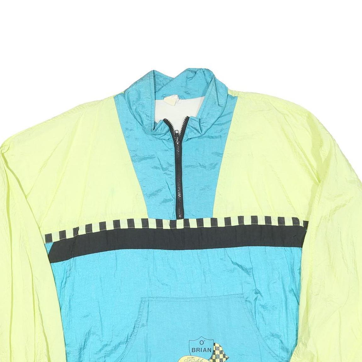 Mens Yellow & Blue Patchwork Zip Jacket XL Polyester Blend Colourblock Retro