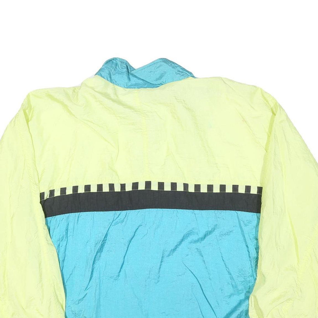 Mens Yellow & Blue Patchwork Zip Jacket XL Polyester Blend Colourblock Retro