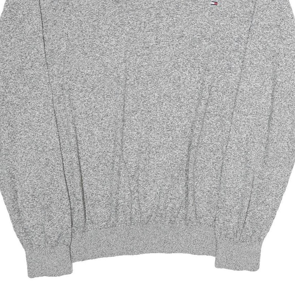 TOMMY HILFIGER Mens Grey Plain Cotton Jumper V-Neck Basic Knit 2XL Casual