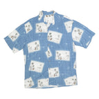 MODA CAMPIA MODA Mens Blue White Hawaiian Shirt L Rayon Tropical Print Summer
