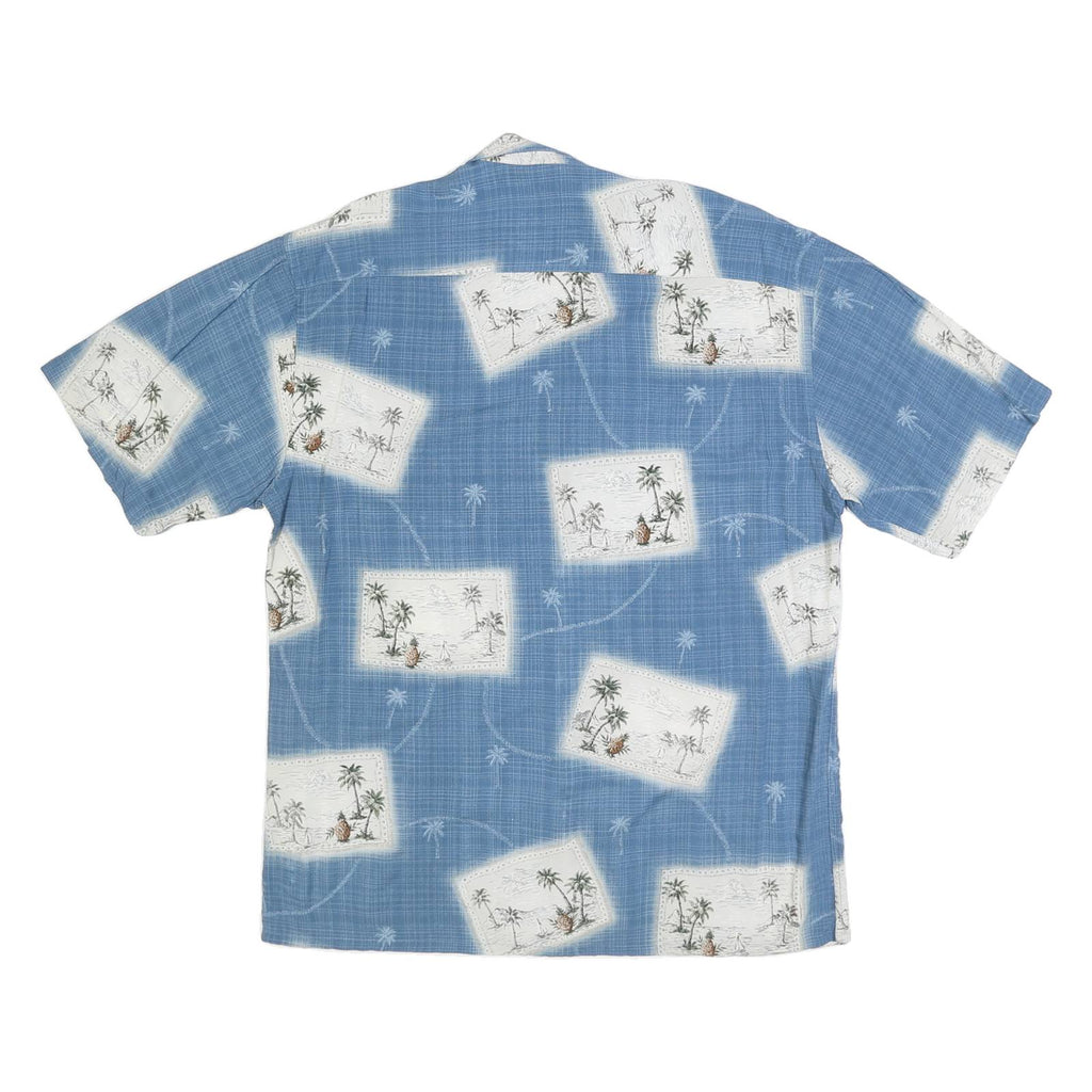MODA CAMPIA MODA Mens Blue White Hawaiian Shirt L Rayon Tropical Print Summer